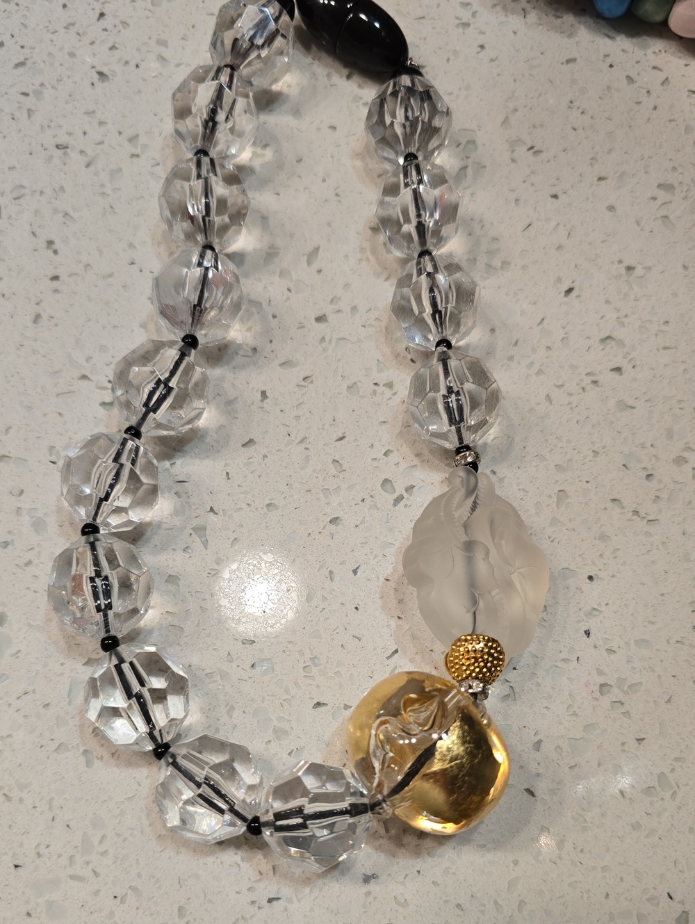 Crystal and Gold Accent Women's Necklace - Clear and Gold 8 Inc Long